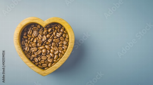 Coffee beans arranged in a heart shaped bowl symbolizing love and passion for the perfect brew