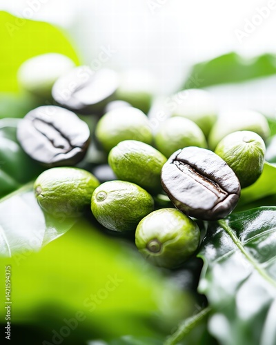 A close-up view of raw coffee beans displaying their rich texture and natural color for brewing