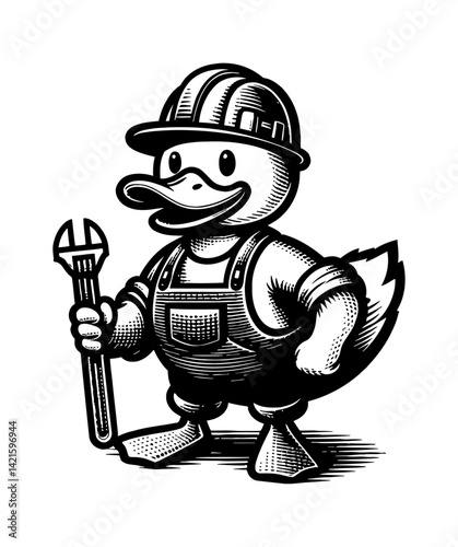 Duck, Teal, Goose, and Swan Construction Workers at a Construction Site Wearing Hard Hats
