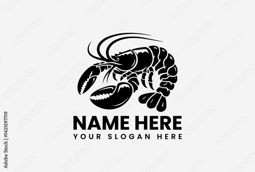 Fototapeta premium Vintage lobster logo icon in vector style, hand-drawn seafood design with rustic coastal charm 
