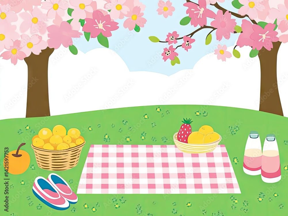 Spring picnic under cherry blossoms