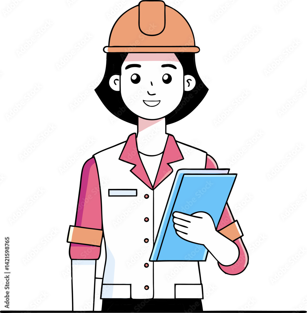 Confident Female Worker in Hard Hat Vector Art, Flat Vector Illustration Confident Female Worker in Hard Hat Vector Art, Flat Vector Illustration