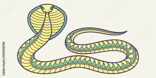 King Cobra Snake Vector Illustration with Hood Spread, Detailed Reptile Design, Venomous Snake Art for Wildlife and Nature Concepts