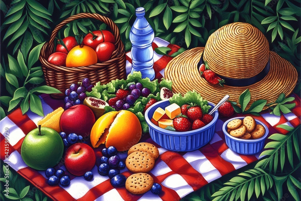 Picnic basket with fresh produce