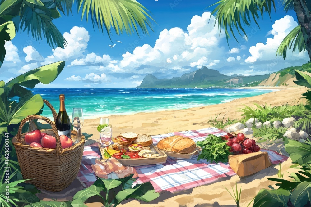 Beach picnic, sunny day