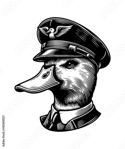 Cartoon Birds Duck Teal Goose and Swan Flying Aircraft as Pilot in the Cockpit