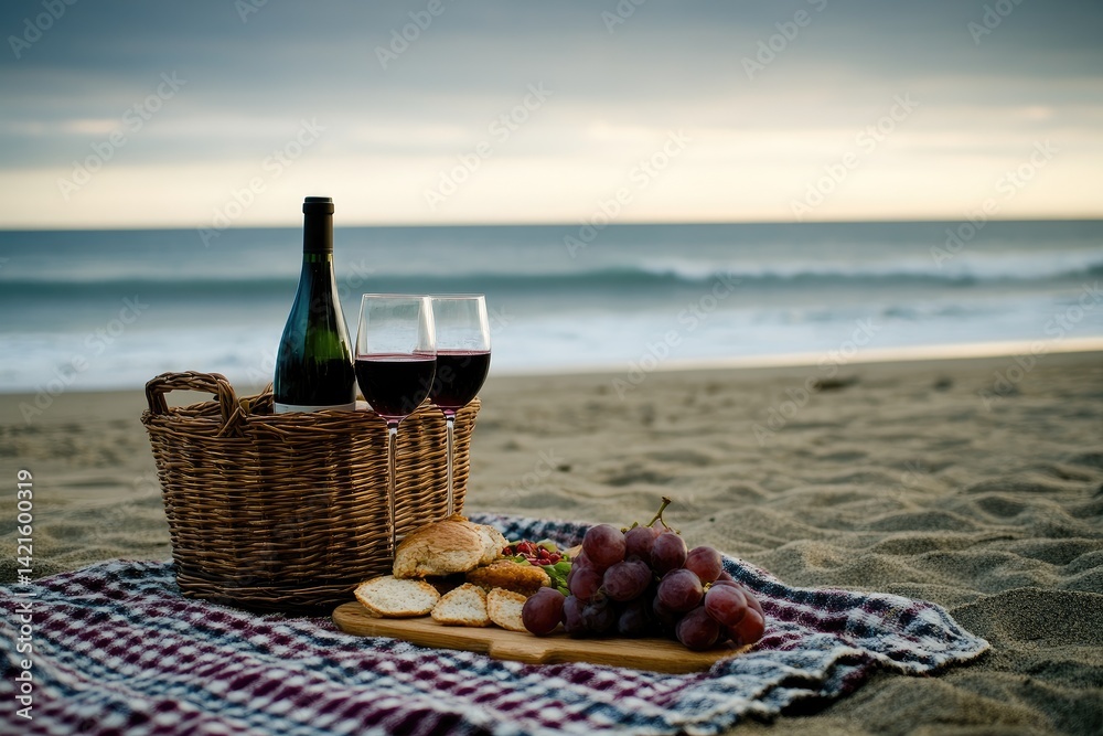 Beach picnic with wine