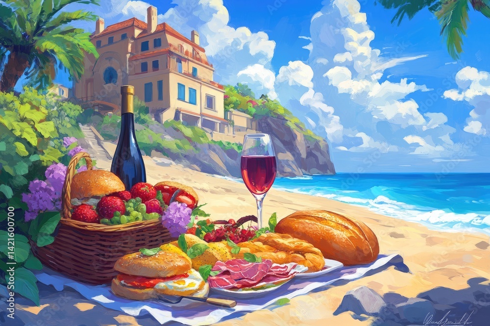 Beach picnic with villa