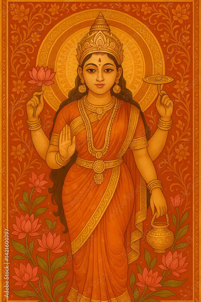Obraz premium Goddess illustration in traditional Indian art style