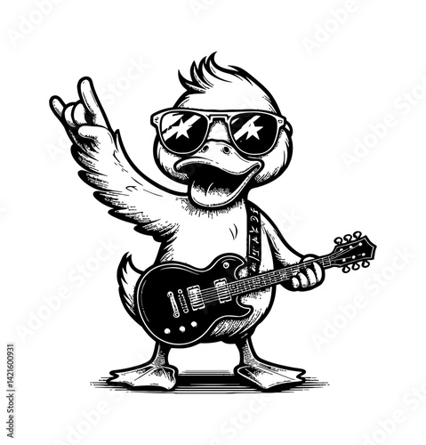 Funny Duck, Goose and Swan Characters in Rockstar Band Concert Fashion