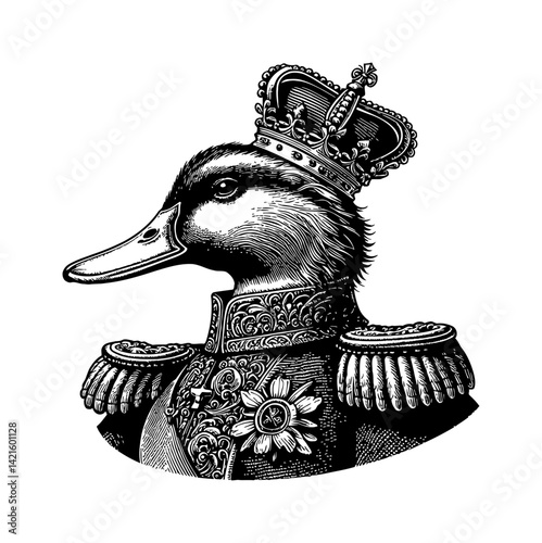 Elegant waterfowl featuring duck teal goose swan in royal attire with crown