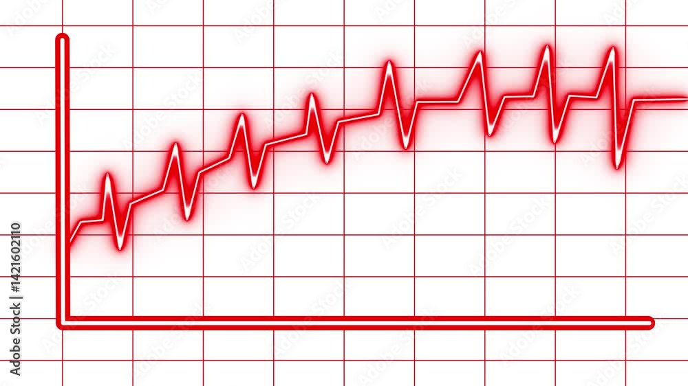 A red arrow on the stock market chart's line graph illustrates financial growth, resembling a business heartbeat diagram showing progress up