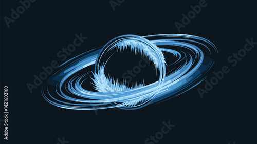 A captivating abstract illustration featuring a blue circular wave design surrounded by sweeping lines, reminiscent of cosmic motifs. Perfect for sci-fi or modern themes.