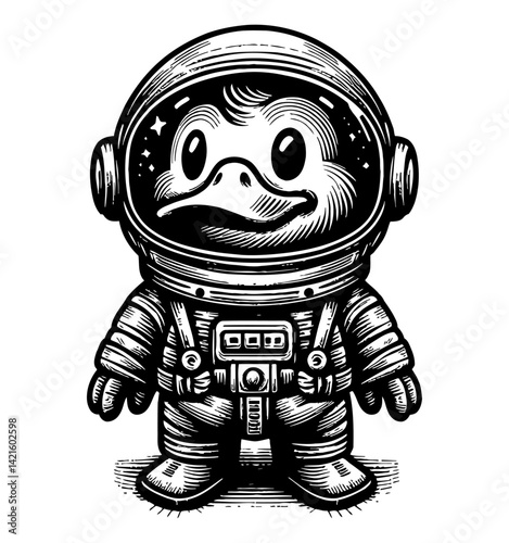 Duck Teal Goose Swan Astronaut Floating in Galaxy with Sci-Fi Spacesuit