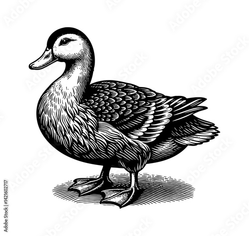 Duck Teal Goose and Swan are Standing in a Row with Calm Mood in Outdoor