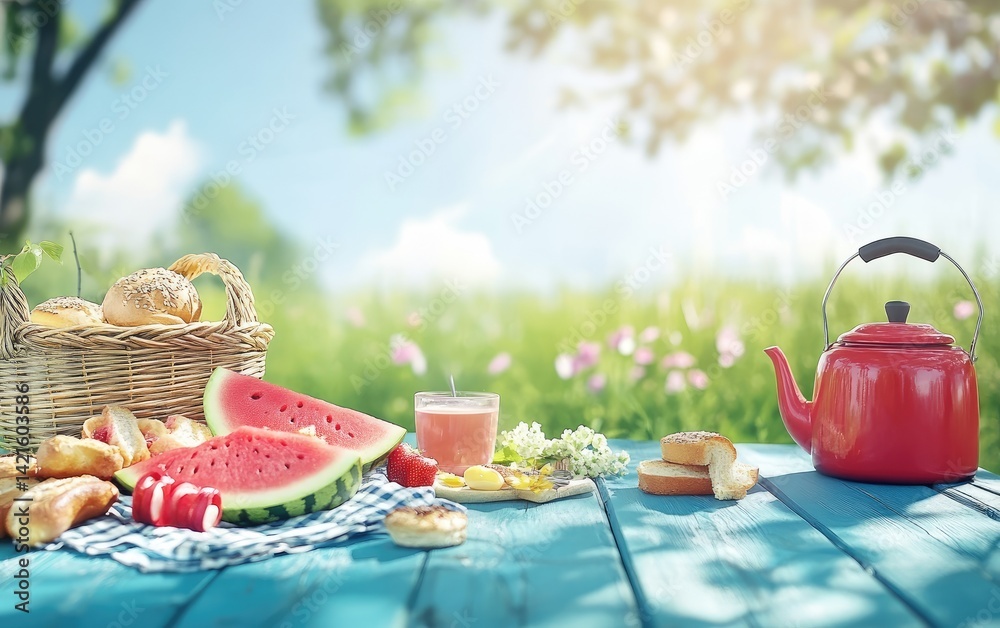 Summer picnic on a wooden table