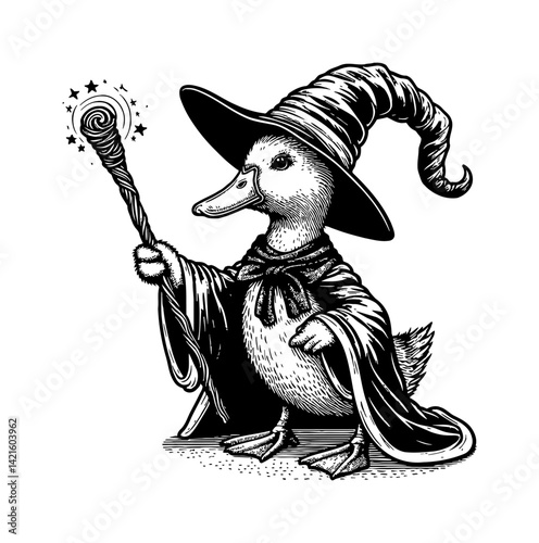 Duck, teal, goose and swan as wizards, casting magic with robes and mystical aura