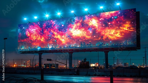 Futuristic billboard marketing campaign focusing Outdoor Advertising Advertising Billboard hyper realistic depiction of Advertising LED Billboards their effectiveness set against a white background