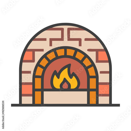 Brick Oven Icon Representing Traditional Pizza Baking and Rustic Cooking Method