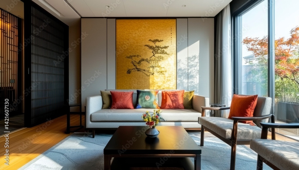 Fototapeta premium Modern Asian-inspired living room (1)