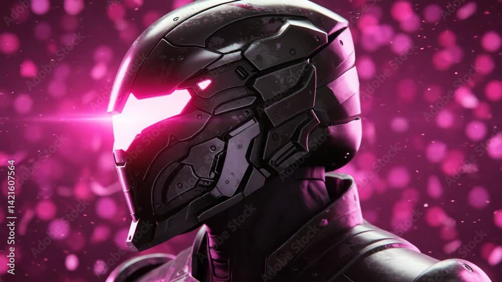 Futuristic Helmet Glowing with Pink Light Abstract Backdrop Futuristic Helmet Glowing with Pink Light Abstract Backdrop