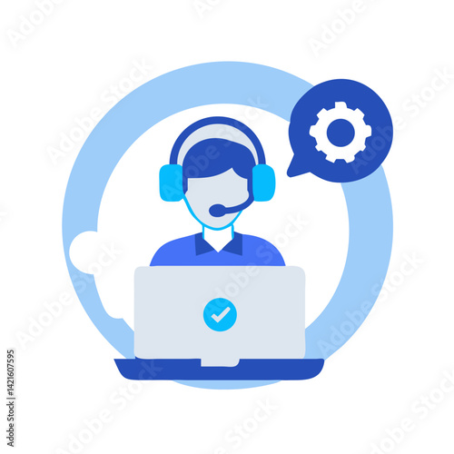 Customer Support Icon Representing Digital Assistant and Online Assistance