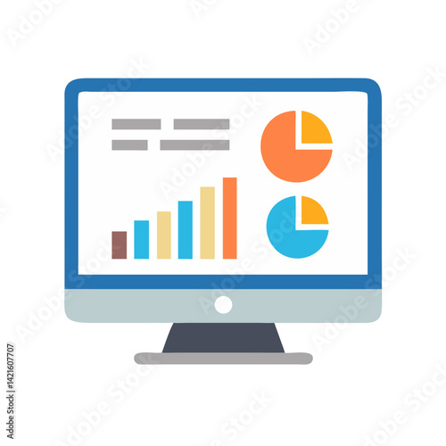 Desktop with Analytics Icon Representing Performance Tracking and Data Analysis