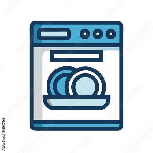 Dishwasher Icon Representing Dish Cleaning Appliance and Kitchen Efficiency