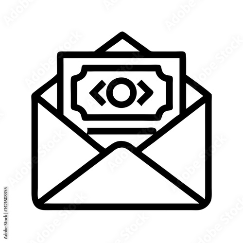 Envelope with Cash Icon Representing Cash Payment and Financial Transaction