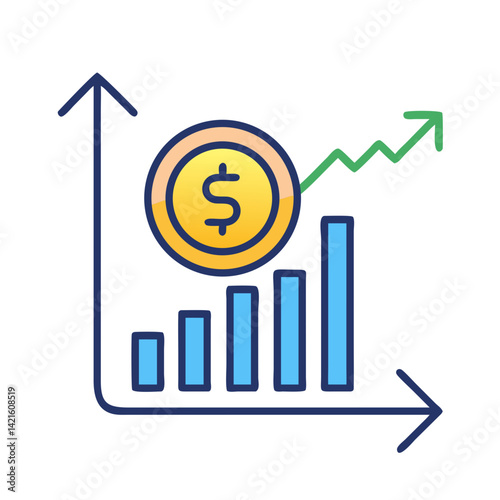 Financial Graph with Coin Icon Representing Investment Growth and Economic Progress