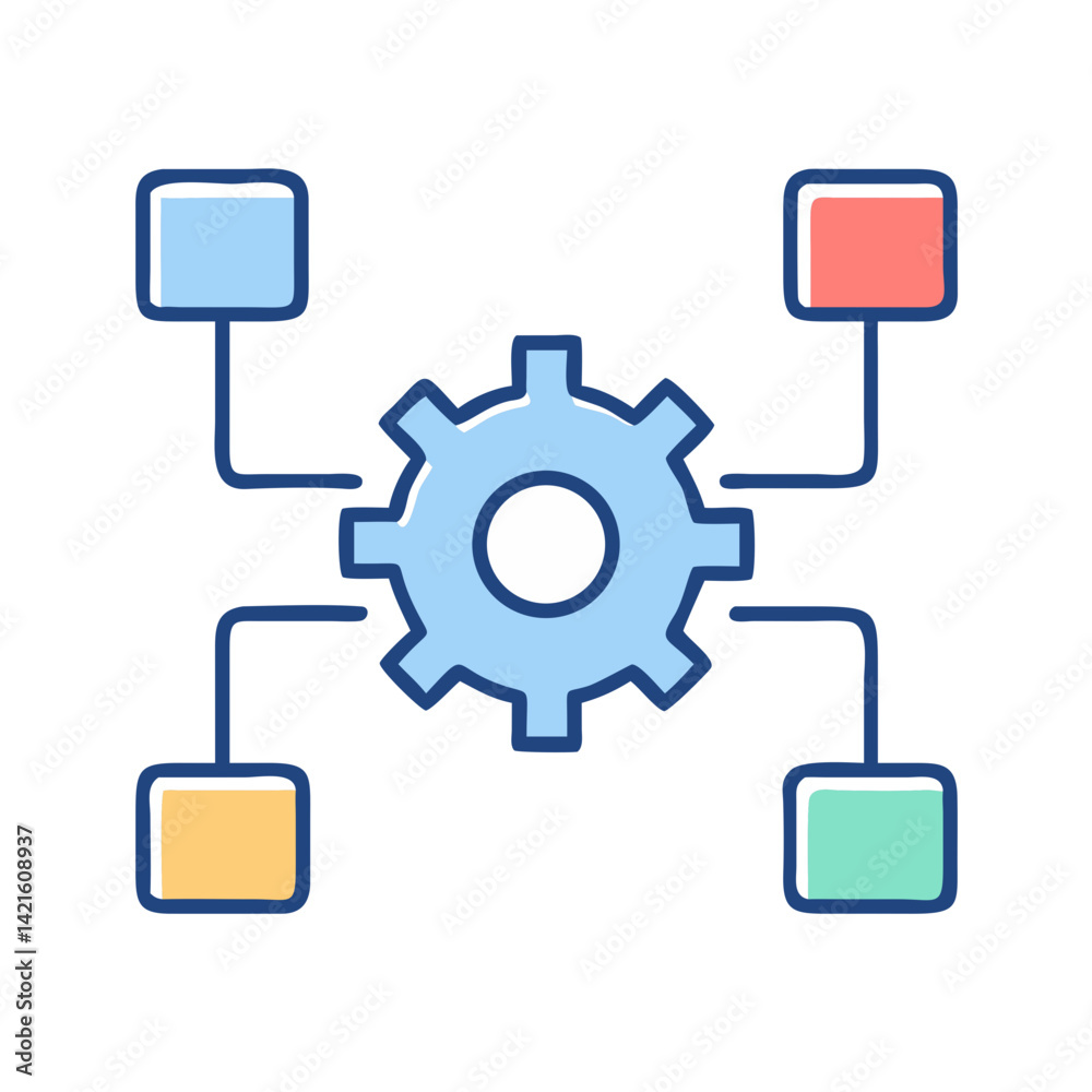 Gear Network Icon Representing Workflow Integration and System Efficiency Gear Network Icon Representing Workflow Integration and System Efficiency