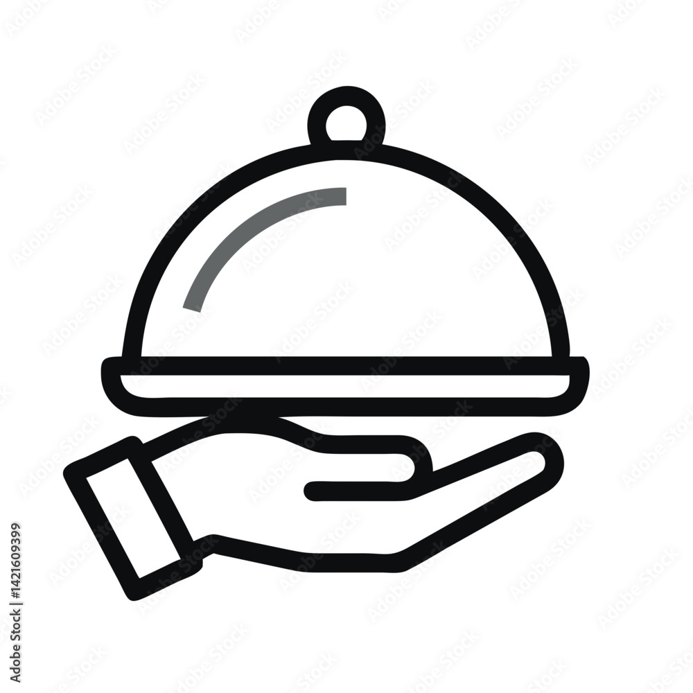 Obraz premium Hand with Cloche Icon Representing Hospitality Service and Fine Dining