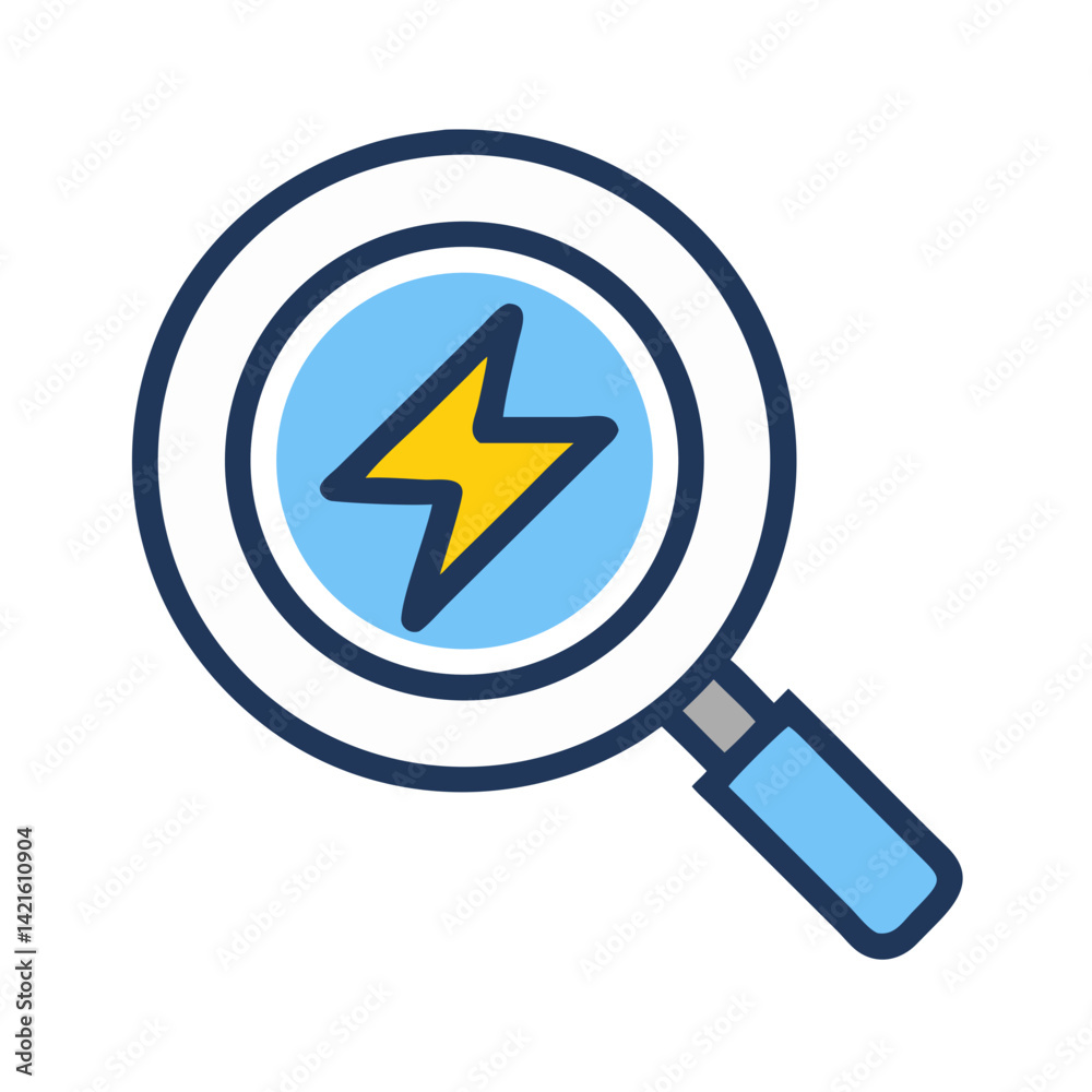 Magnifying Glass with Bolt Icon Representing Energy Analysis and Power Inspection Magnifying Glass with Bolt Icon Representing Energy Analysis and Power Inspection