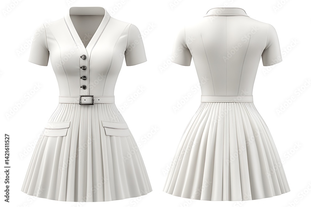 Obraz premium Pleated dress shown in front and back on clean background for fashion catalogue or online shop use
