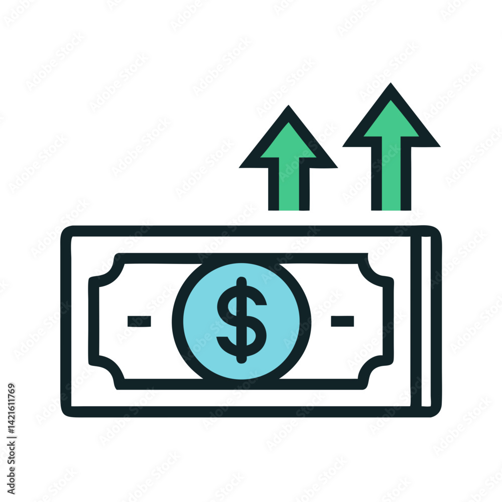 Money with Upward Arrow Icon Representing Revenue Growth and Financial Gain