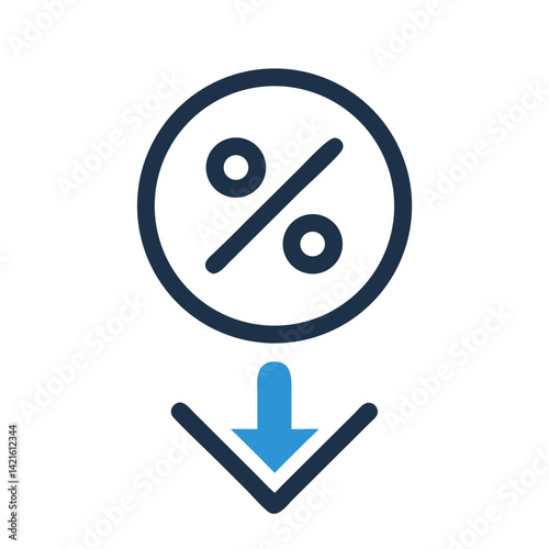 Percentage with Down Arrow Icon Representing Decline and Financial Decrease