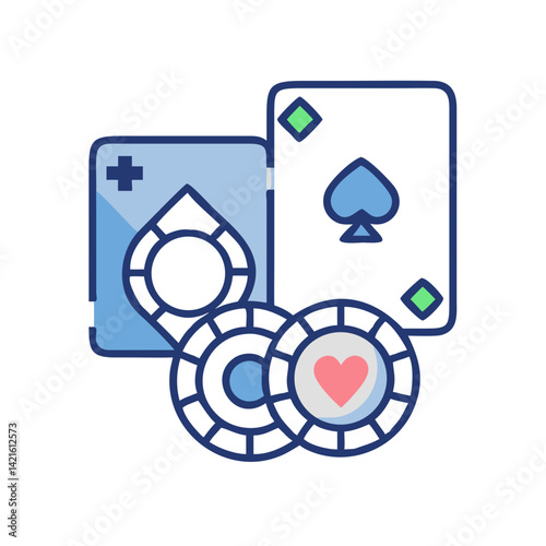 Playing Cards and Chips Icon Representing Casino and Gambling Entertainment