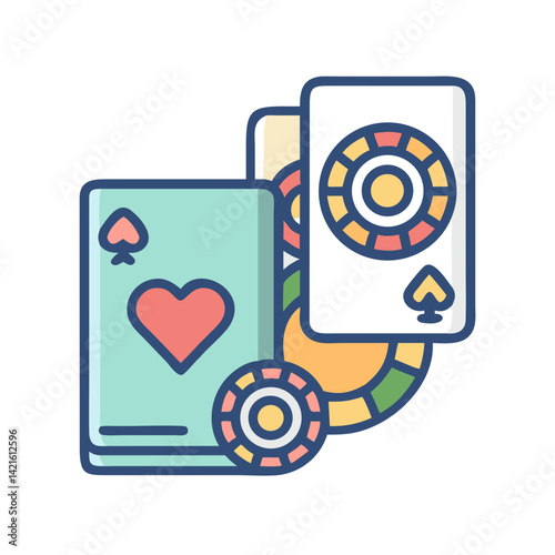 Playing Cards and Chips Icon Representing Casino and Gambling Entertainment