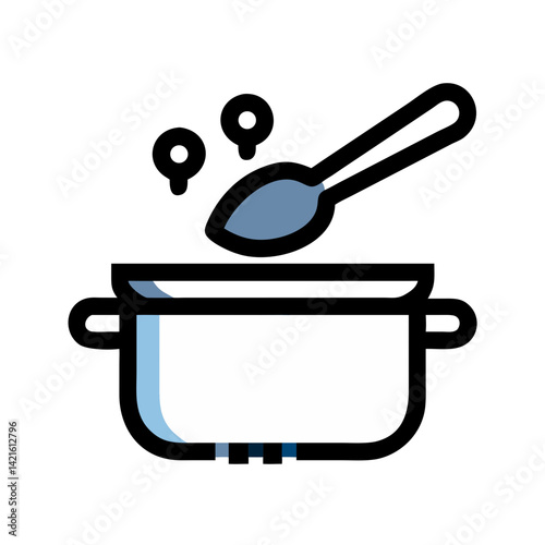 Pot with Spoon Icon Representing Stewing Preparation and Cooking Process