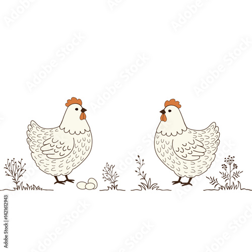 Illustration of two funny cartoon chickens on white background
