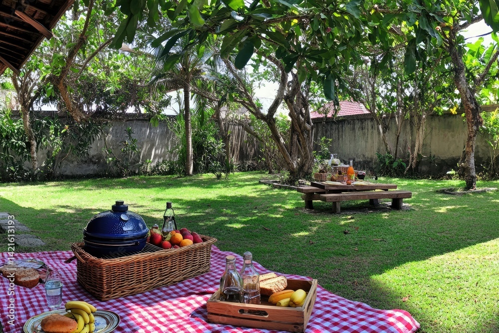 Backyard picnic under trees