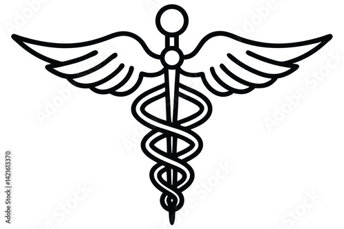 caduceus health symbol asclepias wand icon caduceus health silhouette vector illustration.