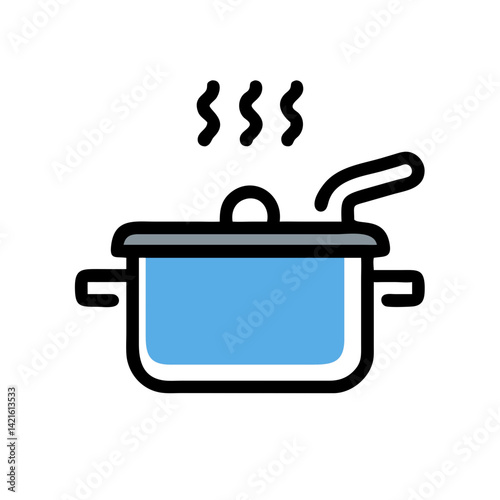Saucepan with Steam Icon Representing Simmering and Slow Cooking Technique