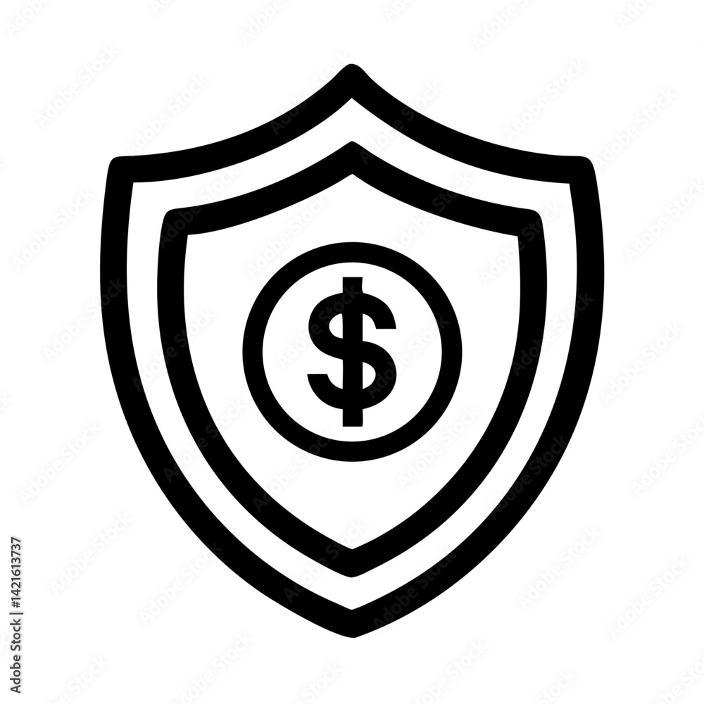Shield with Dollar Icon Representing Financial Security and Protected Investment Shield with Dollar Icon Representing Financial Security and Protected Investment