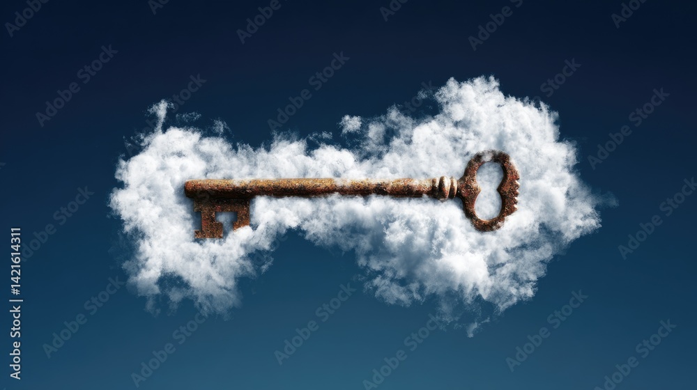 Fototapeta premium Key to imagination floating amidst clouds