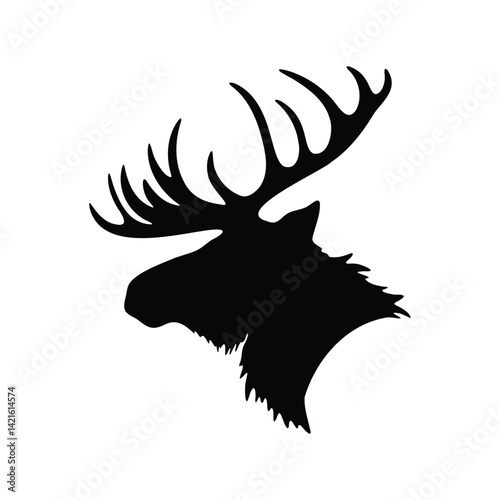 Silhouette of moose head in black isolated on white background