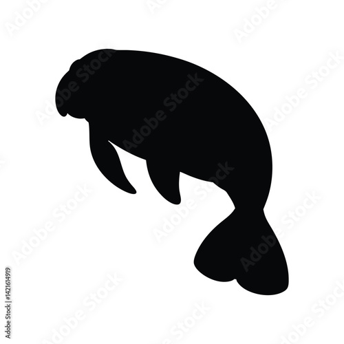 silhouette of manatee in black isolated on white background
