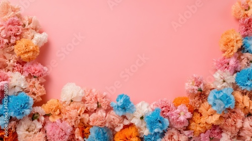 Vibrant floral arrangement on a pink background