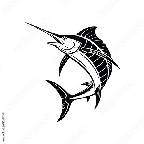 silhouette of marlin fish in black isolated on white background