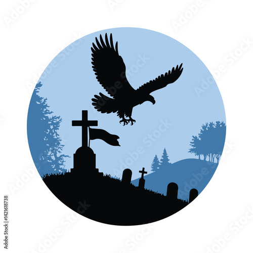 Eagle Soaring Above Graves A Remembrance Silhouette